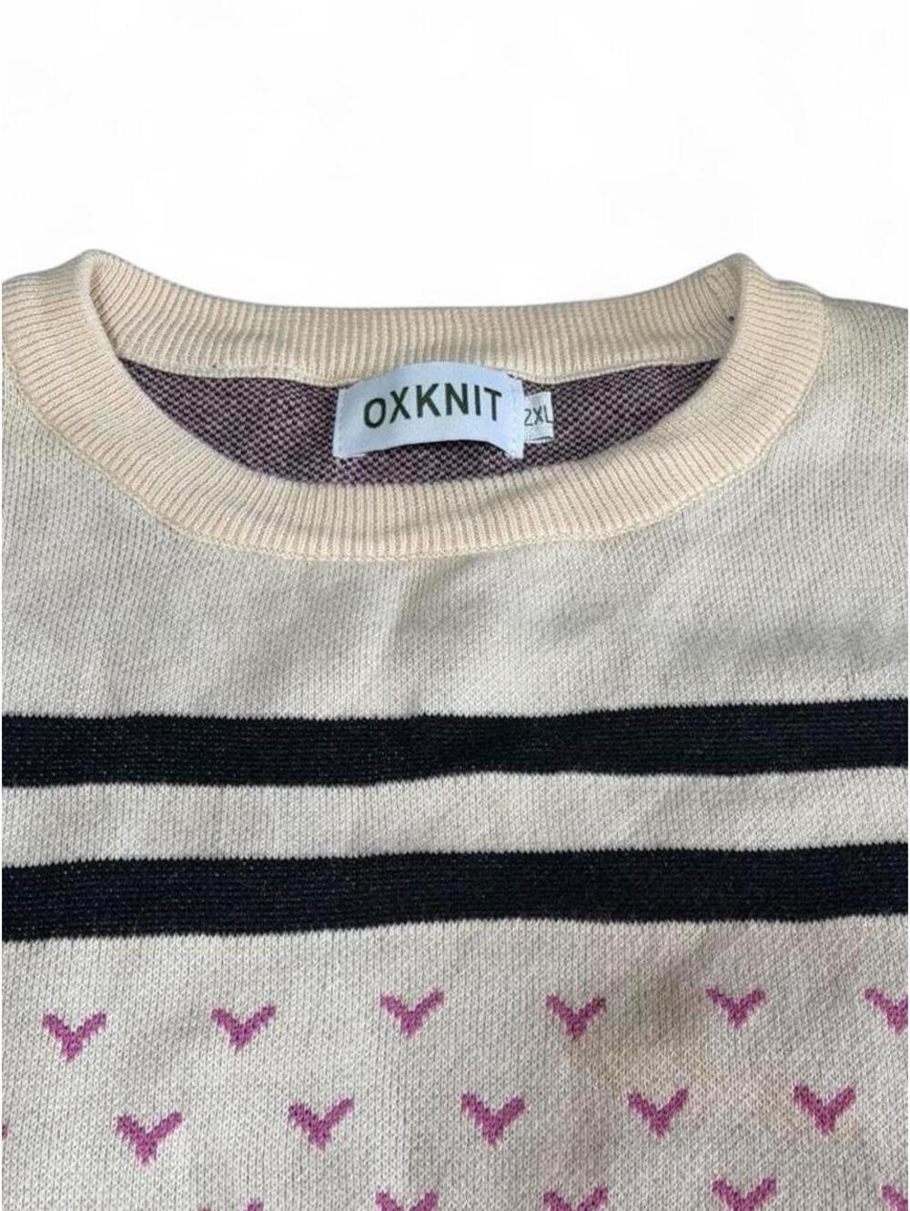 OXKNIT 2XL Beige and Pink Bird Pattern Knit Sweater - Picture 3 of 5